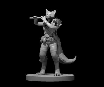 Kitsune Female Bard with Flute and Lizard